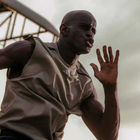A running man breathing hard
