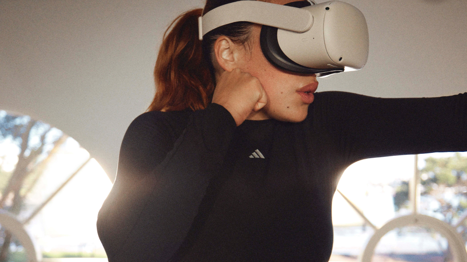A person does a virtual reality workout