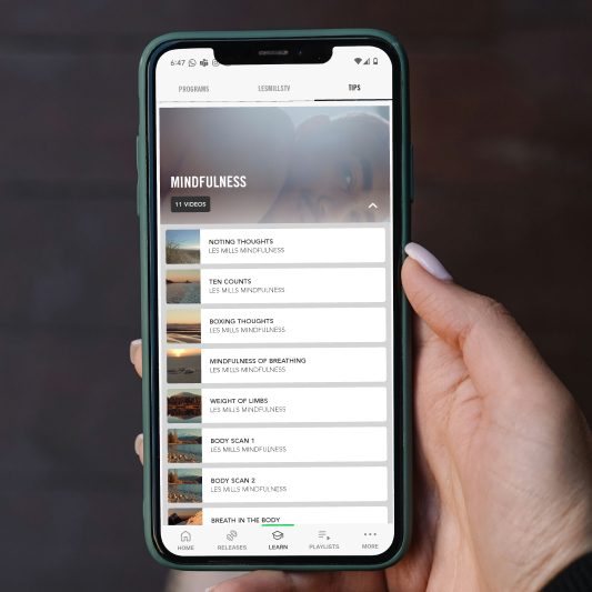 Mindfulness videos available on the Les Mills Releases app