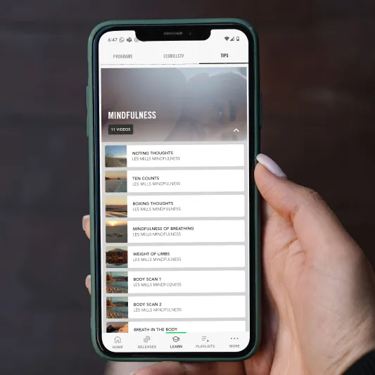 Mindfulness videos available on the Les Mills Releases app