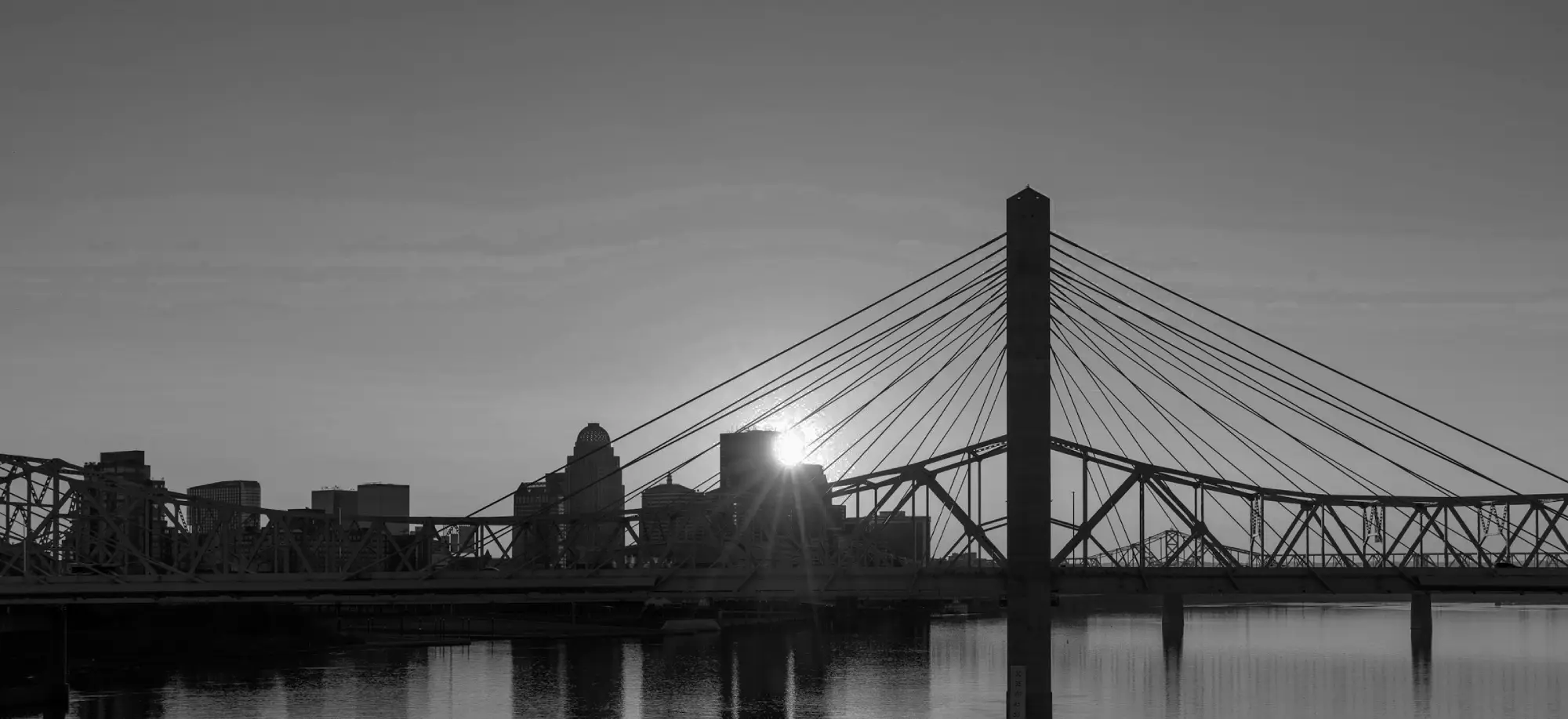 Louisville, Kentucky skyline, featuring a cable-stayed bridge
