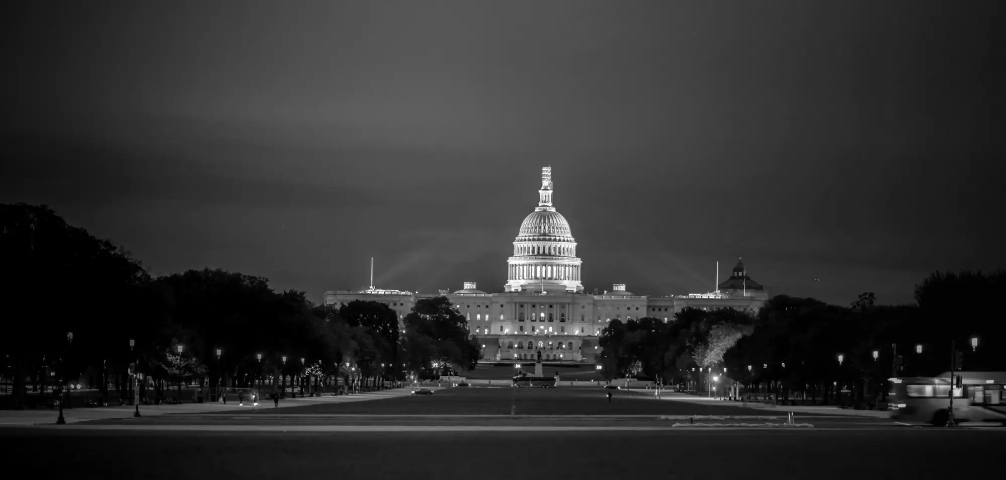 Nighttime view of the U.S. Capitol building in Washington, D.C.