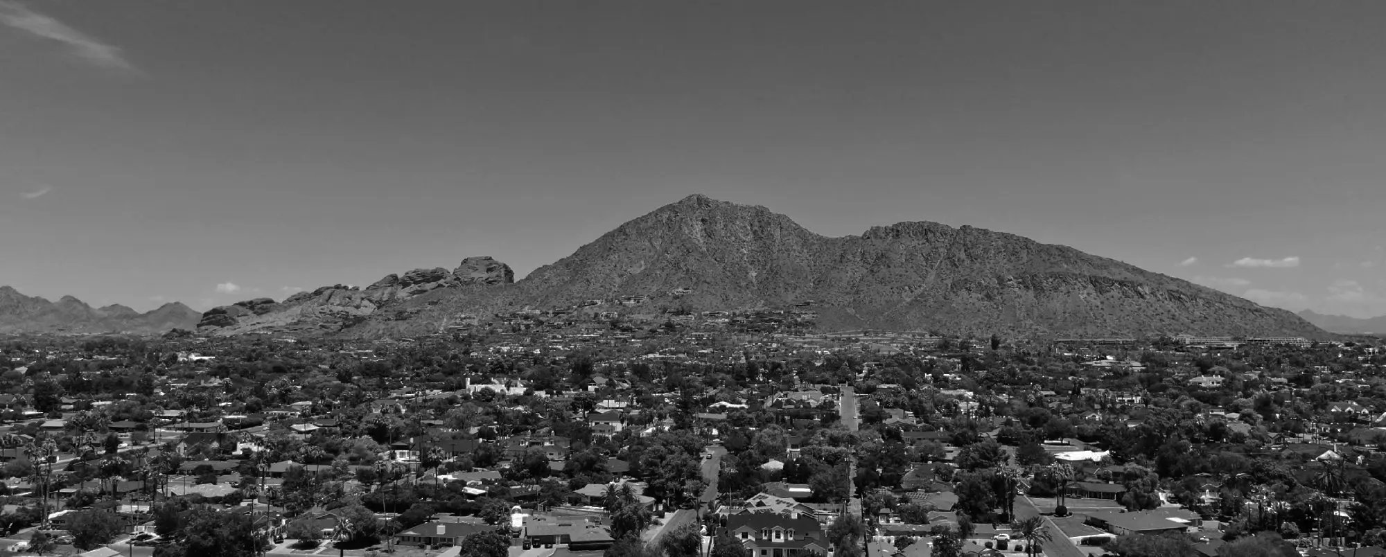 Panoramic black and white view of Phoenix, Arizona
