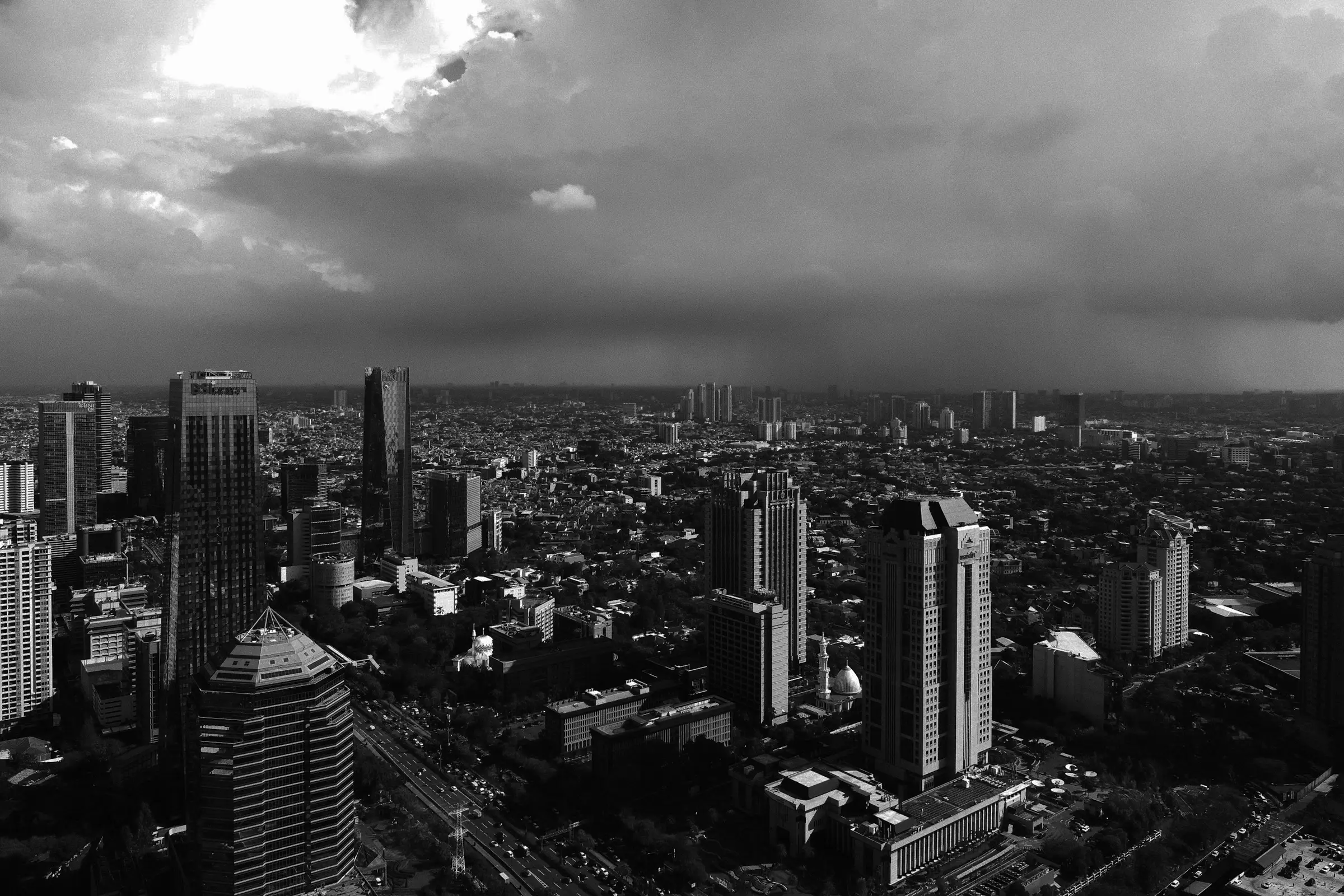 Panoramic view of Jakarta with dense high-rise buildings