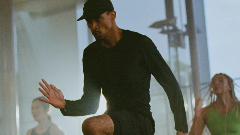 Person in athletic wear mid-motion