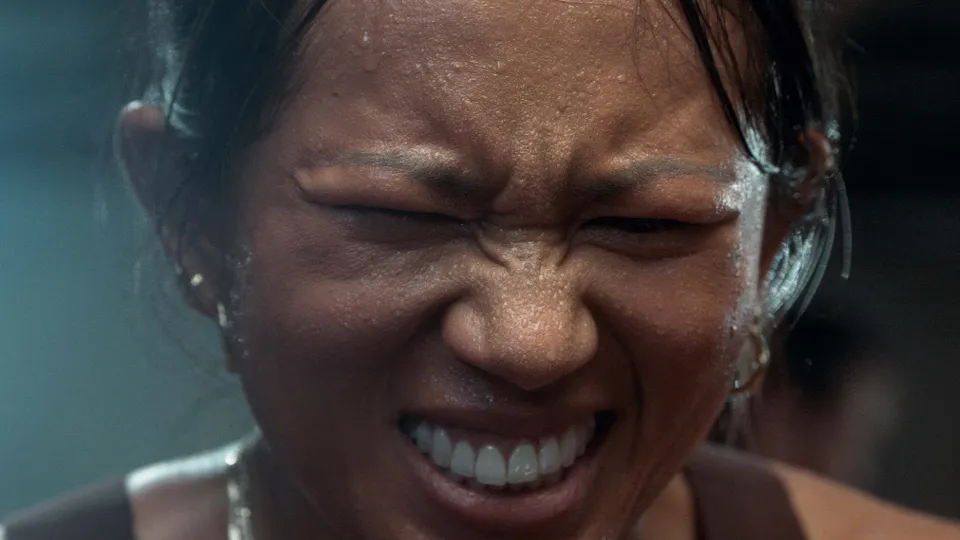 A close-up view of a person’s head