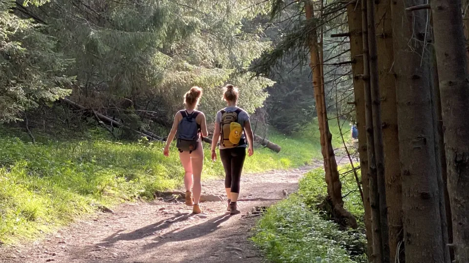 two women hiking