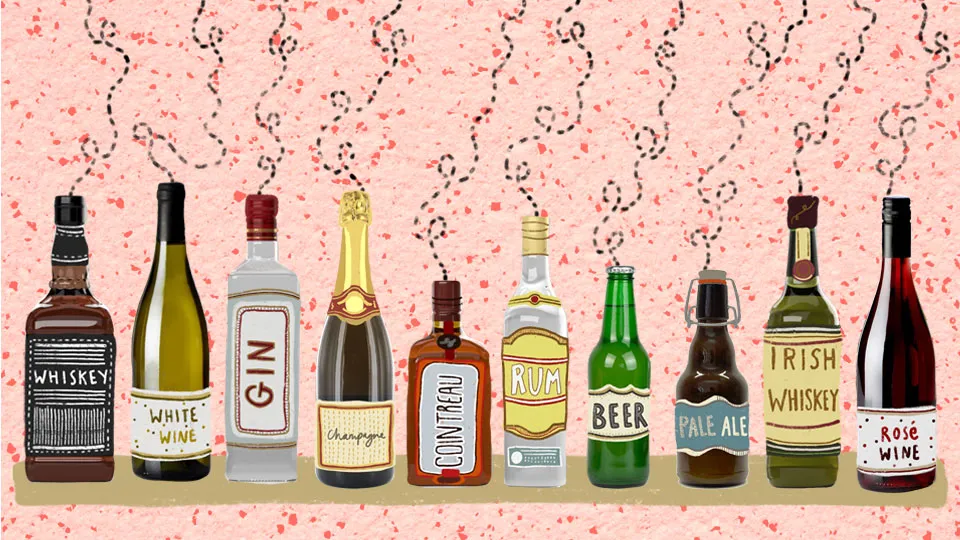 a variety of alcohol bottles