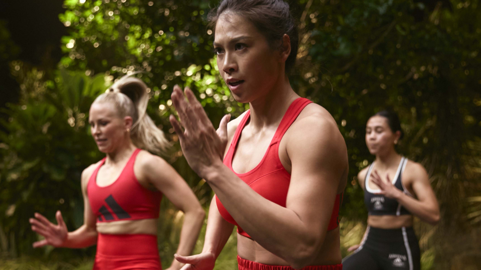 Women training intensely during a group workout