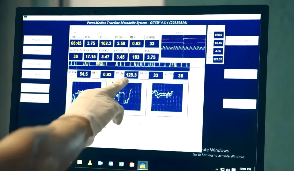 A screen showing metabolic testing 