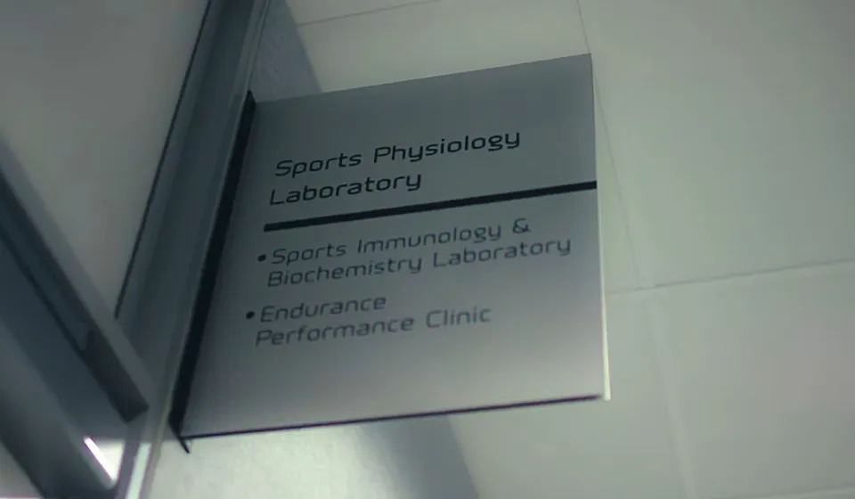A sign outside a sports physiology lab