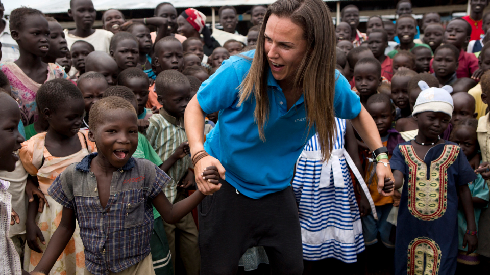 UNICEF ambassador Rachael Newsham with children
