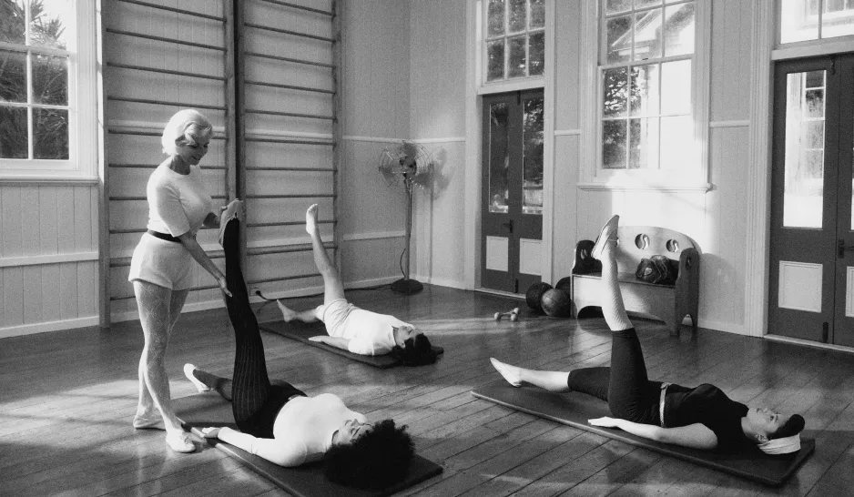 Four women doing Pilates in the 1960s