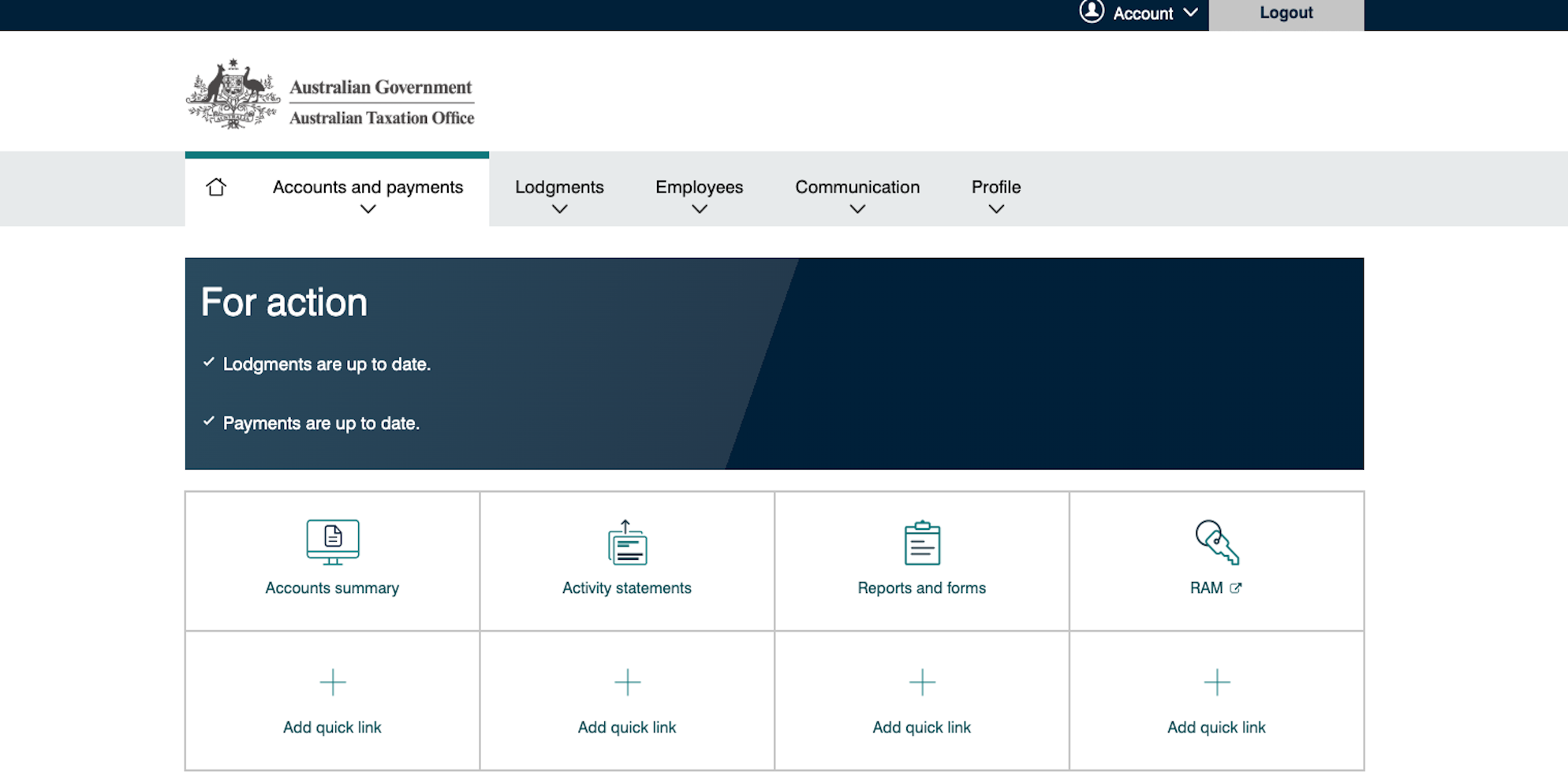 ATO portal layout for business owners