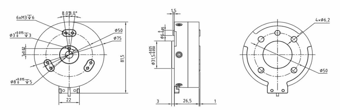 Afmetingen Fairino GZCX zesassige kracht-koppelsensor