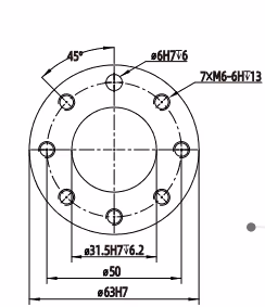 Technische tekening van ISO 9409-1 robot-eindstukflens voor Fairino collaboratieve robots