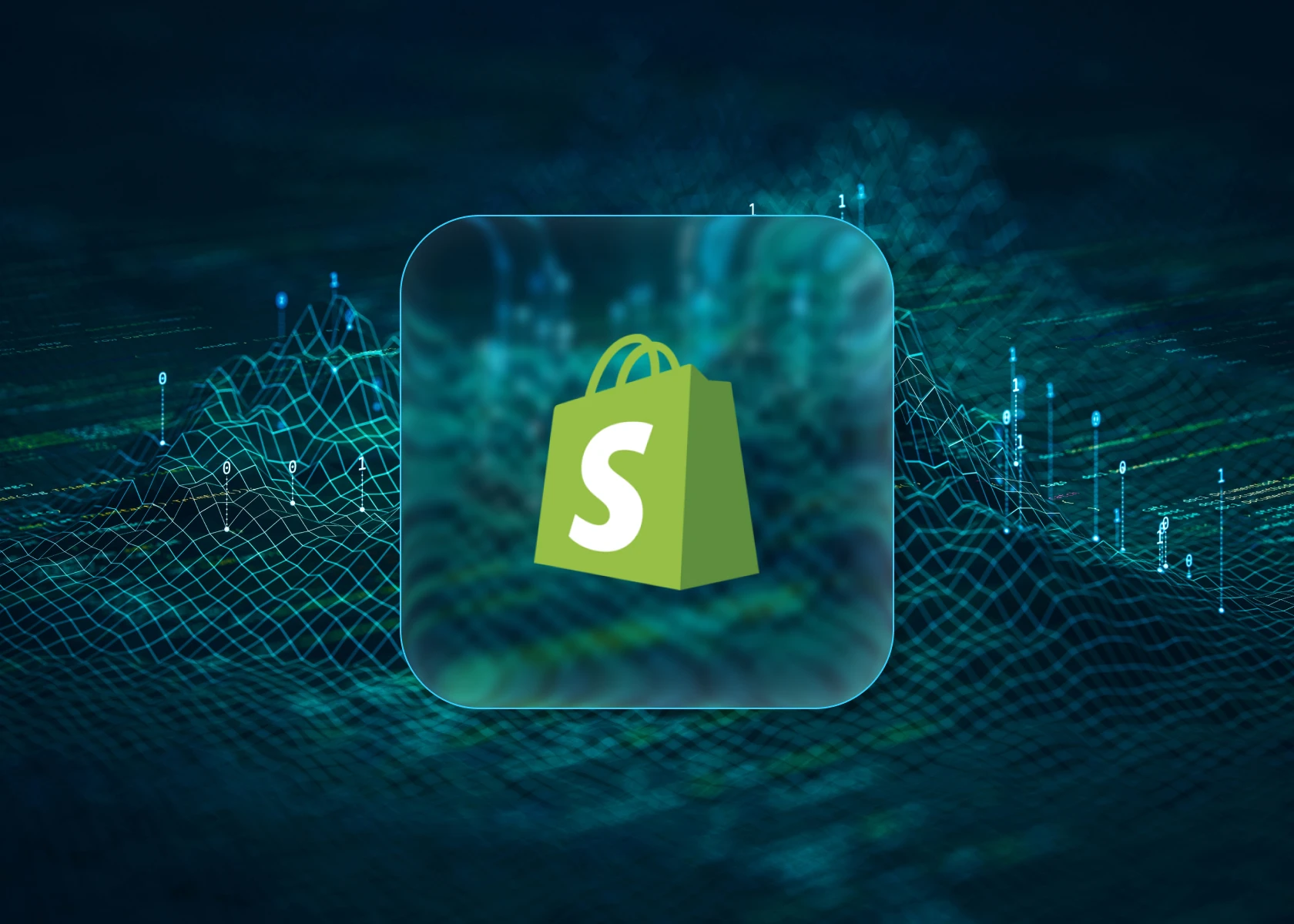 Shopfy logo on a data mountain field conceptualising performance testing