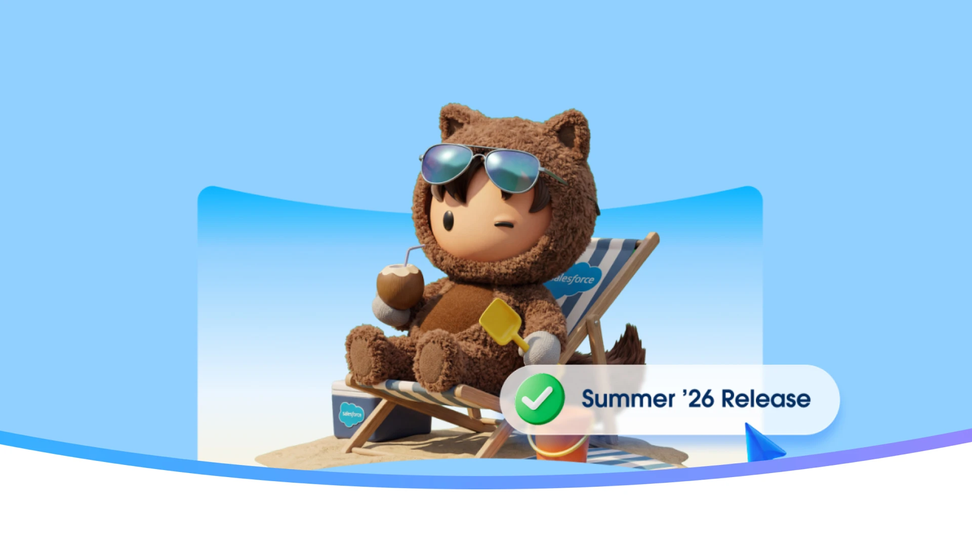 Salesforce Summer 2026 Release ecommerce banner with salesforce character on the beach