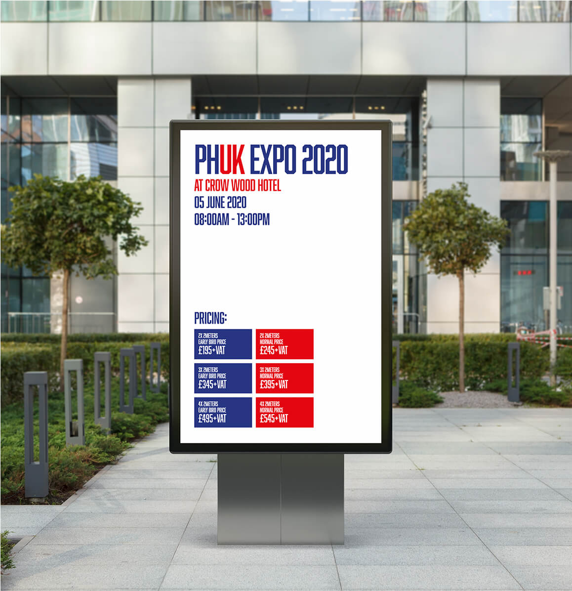 PHUK Group display designed by Sprouto, featuring bold branding elements and professional layout for a promotional exhibition. 