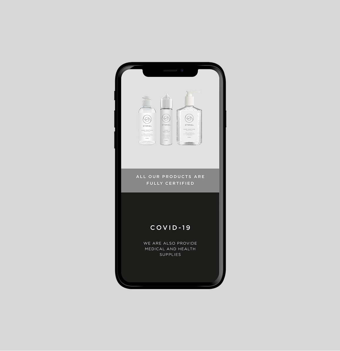 Mobile view of the Steral website on an iPhone, designed by Sprouto, showcasing a dynamic interface with interactive elements and bold branding. 