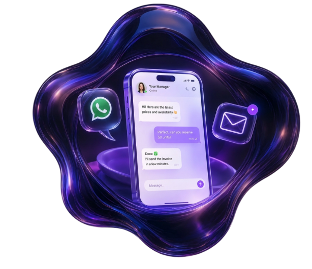 Personal manager WhatsApp chat in glass blob