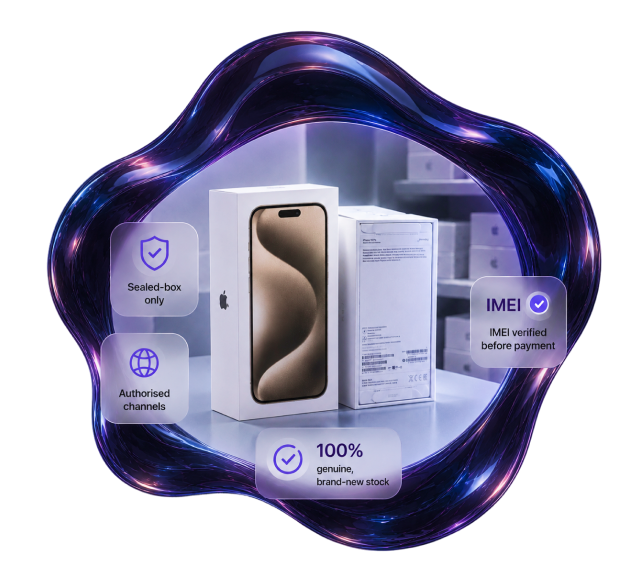 Sealed iPhone boxes with IMEI verification badges