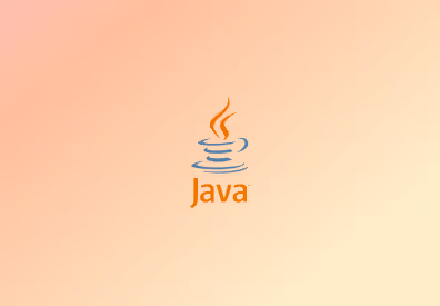 Java programming language logo with steaming cup of coffee on gradient peach background.
