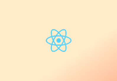 Blue React logo with atom-like shape on a light beige to soft pink gradient background.