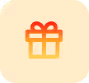 Icon of a yellow gift box with a red ribbon and bow on a light beige rounded square background.