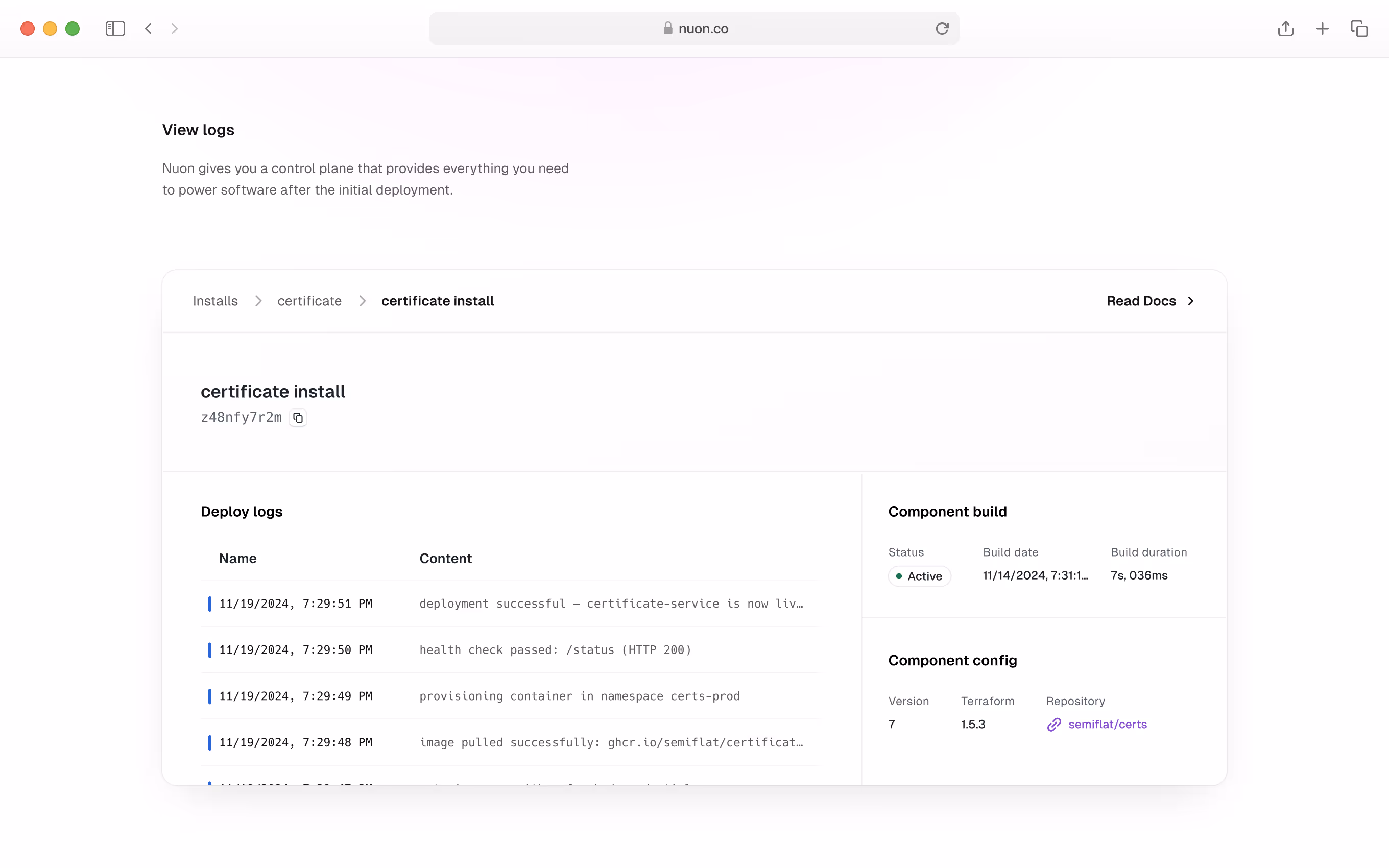 Nuon logs desktop