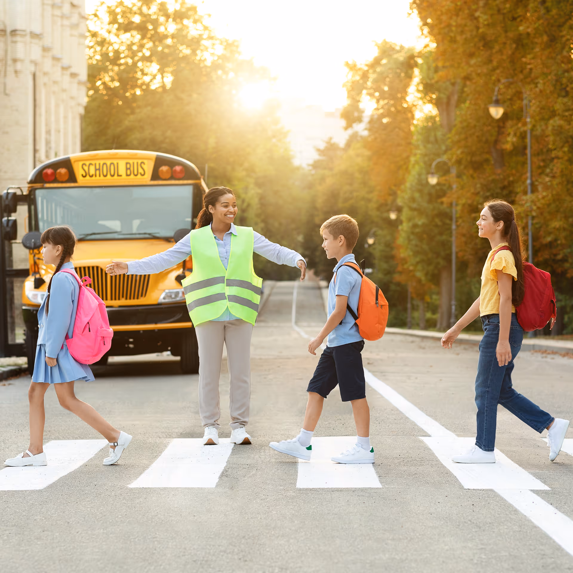 Students crossing street