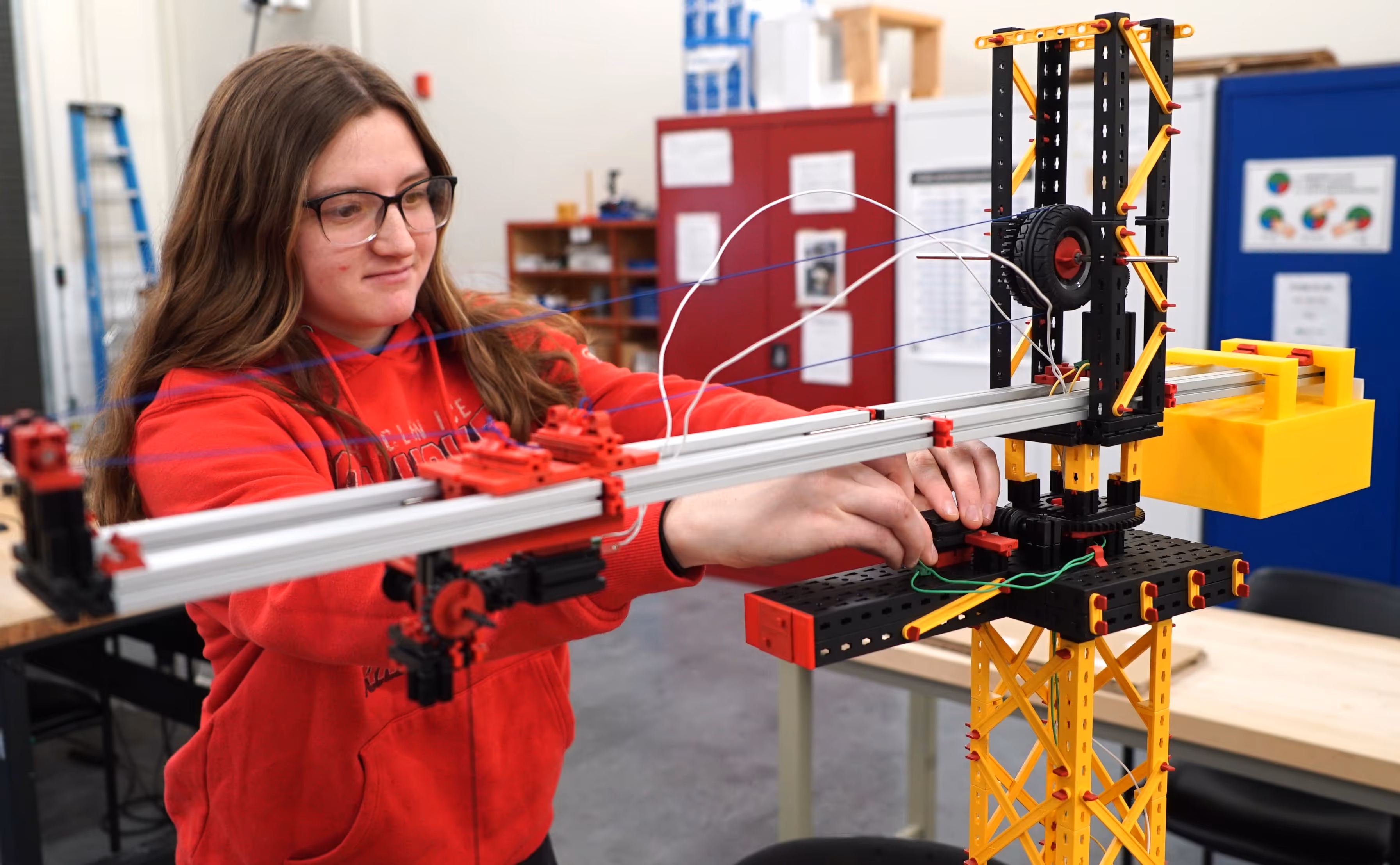 Student working on model