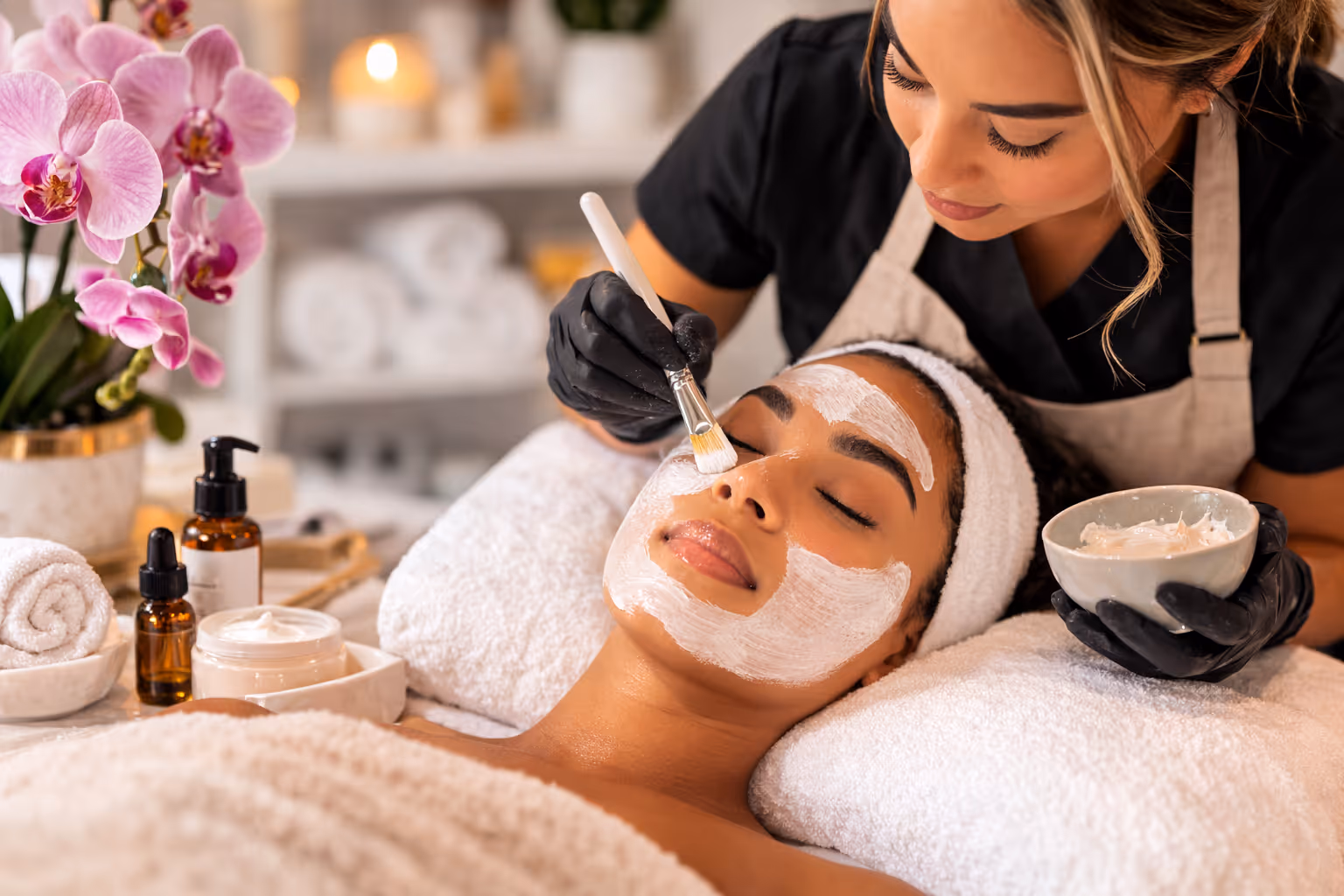 Esthetician working on client