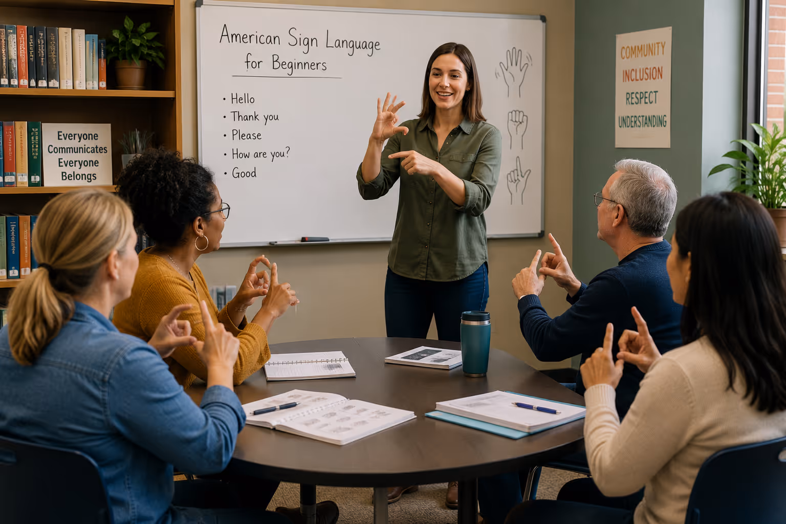 Teacher Instructing Students in American Sign