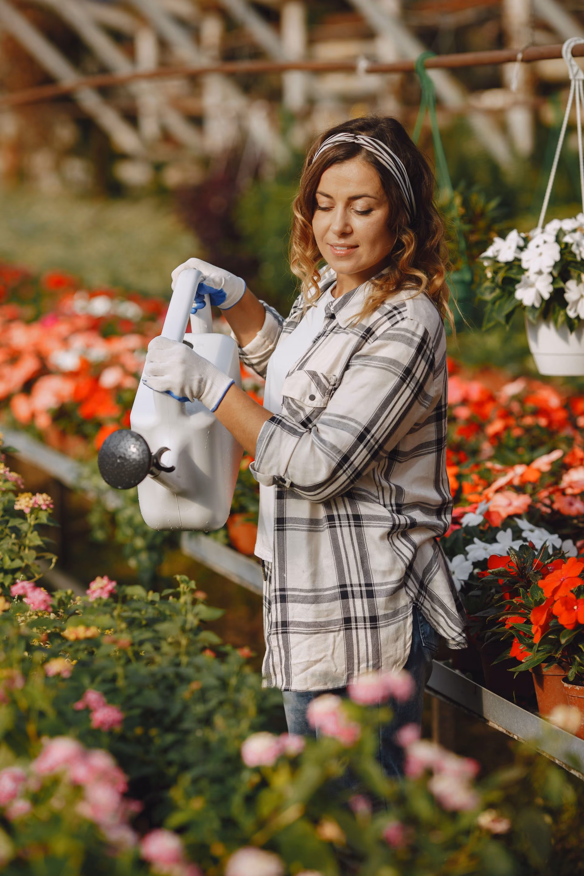 Person watering plants