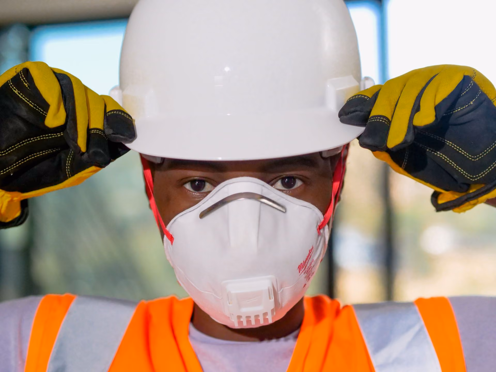 Worker wearing safety gear