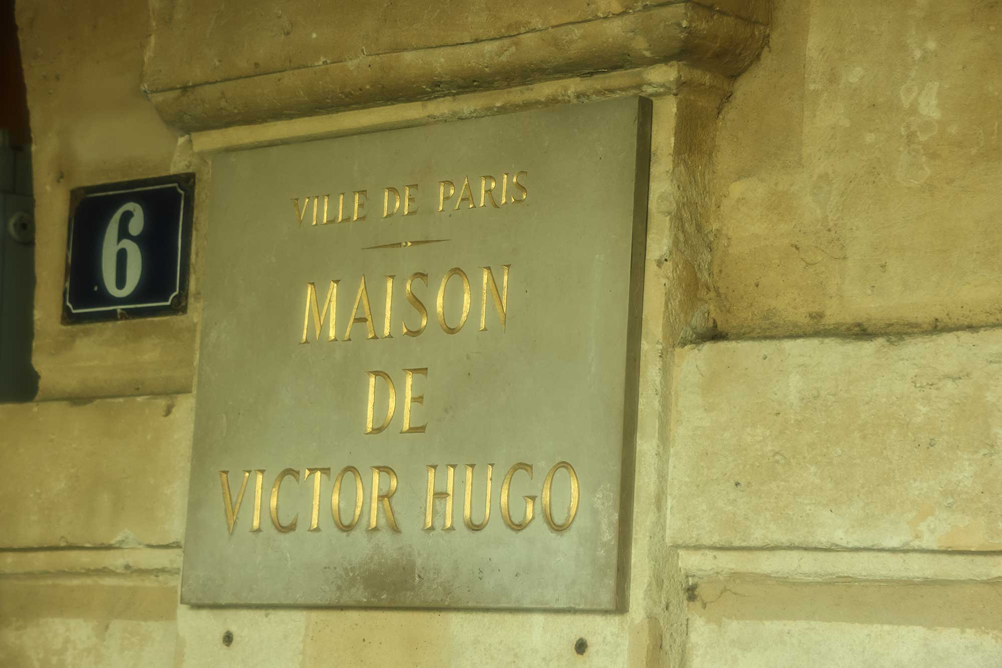 Sign outside the Victor Hugo House, Place des Voges
