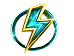 Yellow lightning bolt with blue and green circular effects behind.