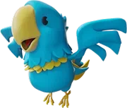 Cartoon-style blue parrot with yellow beak and feet flapping its wings.