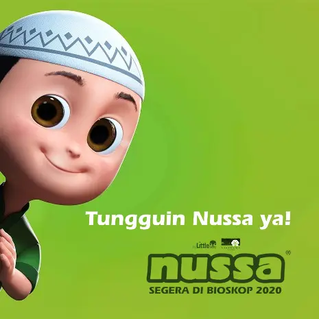 Animated character Nussa with a white cap smiling, text announces Nussa movie coming to theaters 2020.