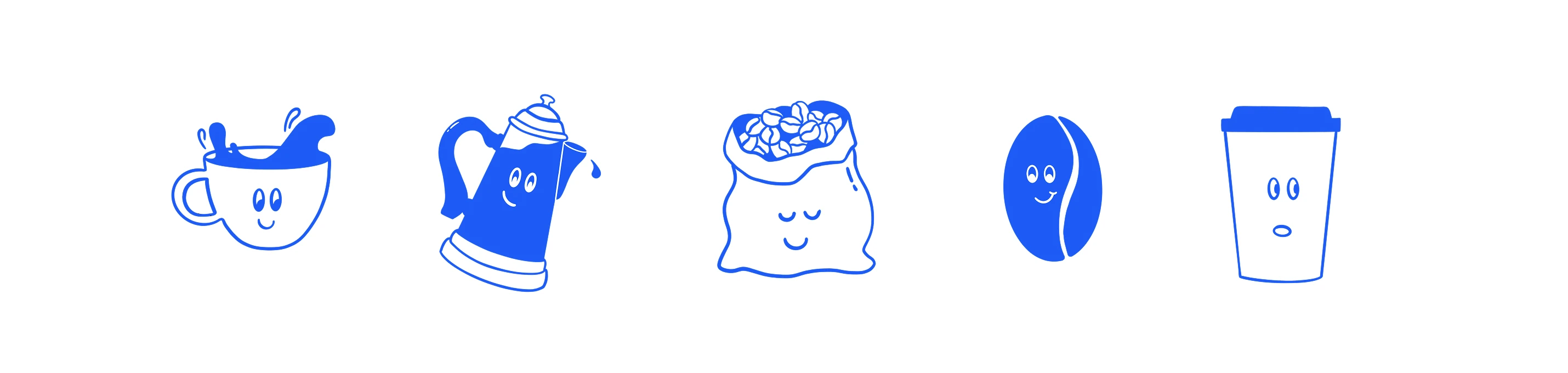 Illustrations bleues de tasse, café, gobelet, théière