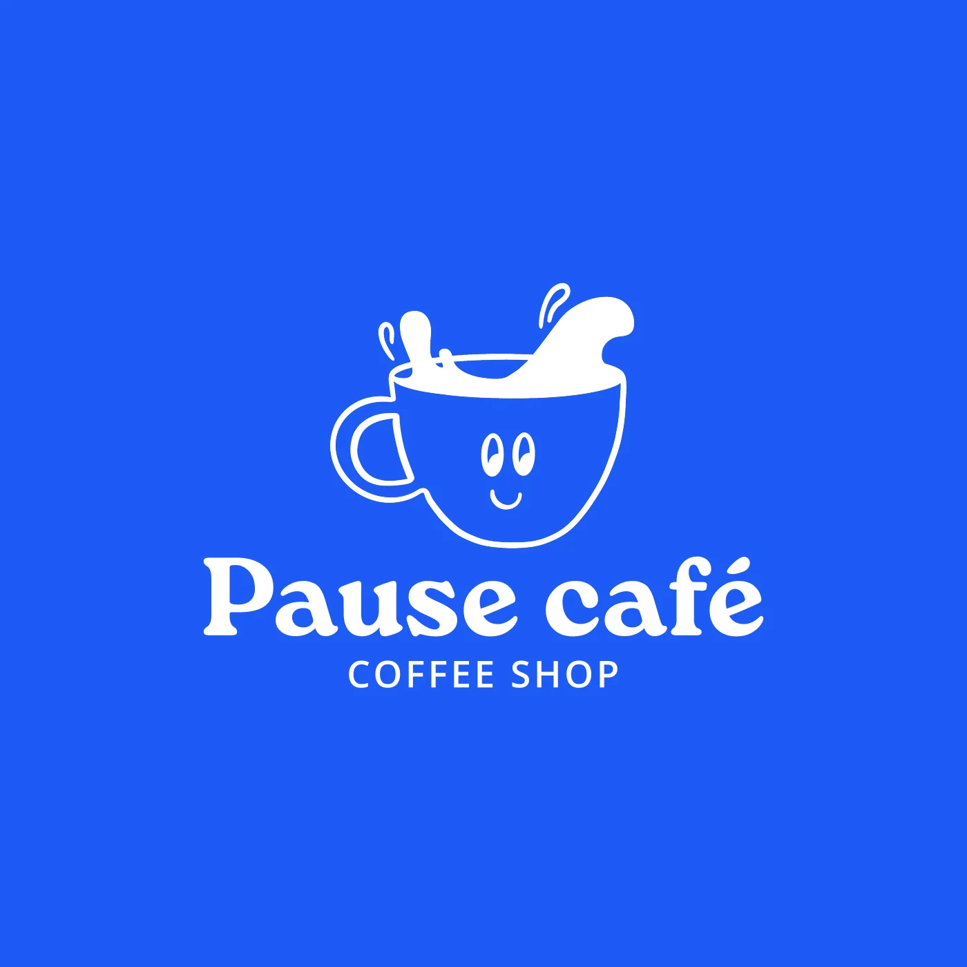 Logo Pause Café sur une fond bleu