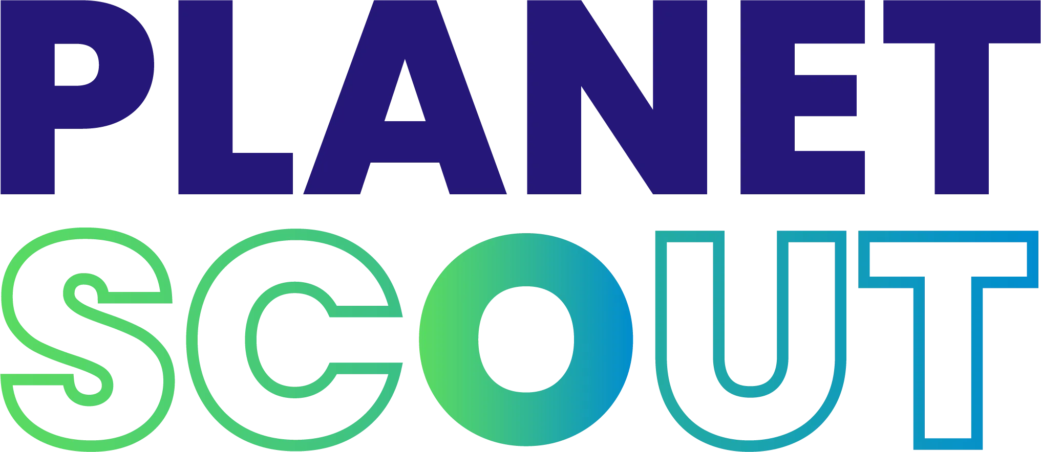 Text logo showing 'PLANET' in navy and 'SCOUT' in green and blue gradient outlined letters.