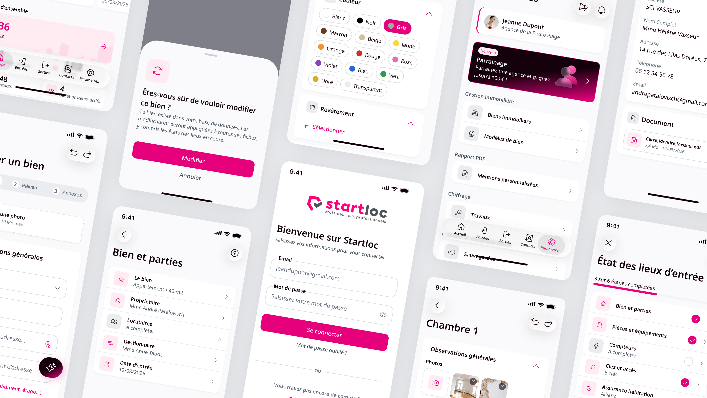 Ecrans mobiles de l'application Startloc