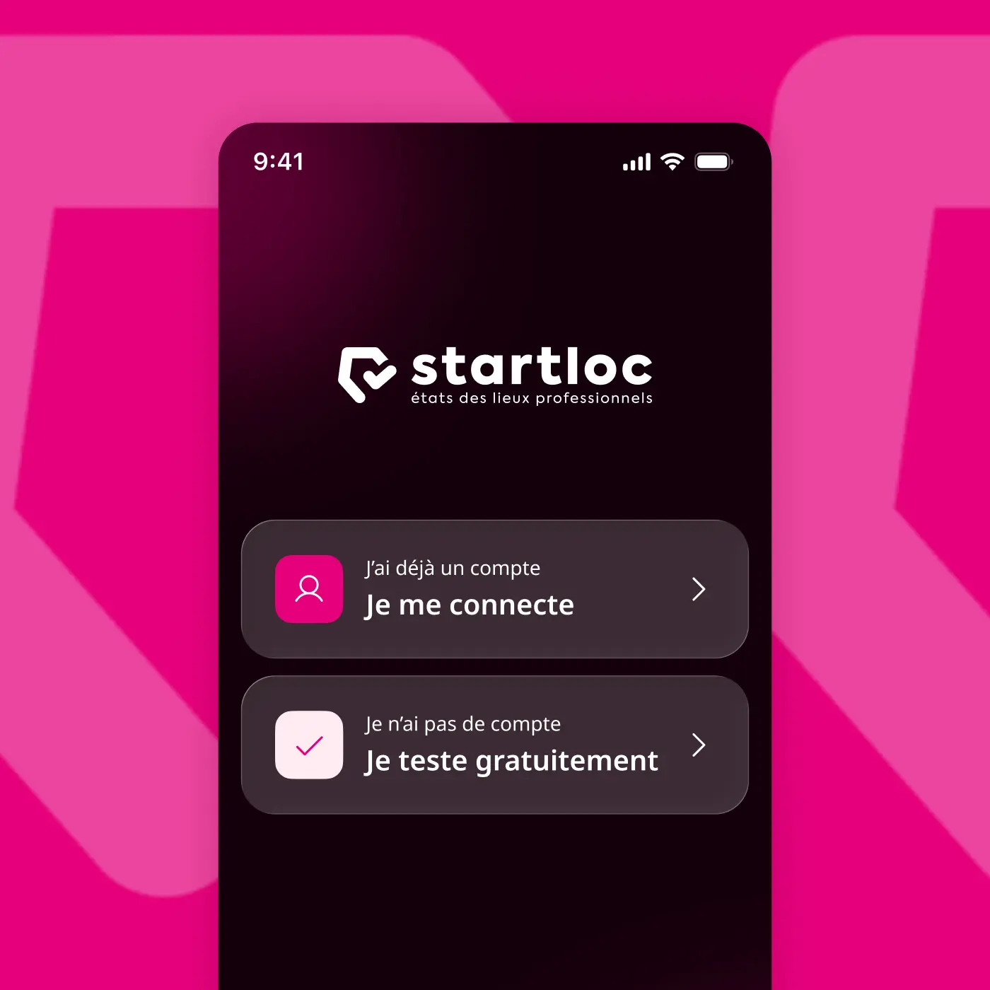Ecran accueil mobile de l'application Startloc