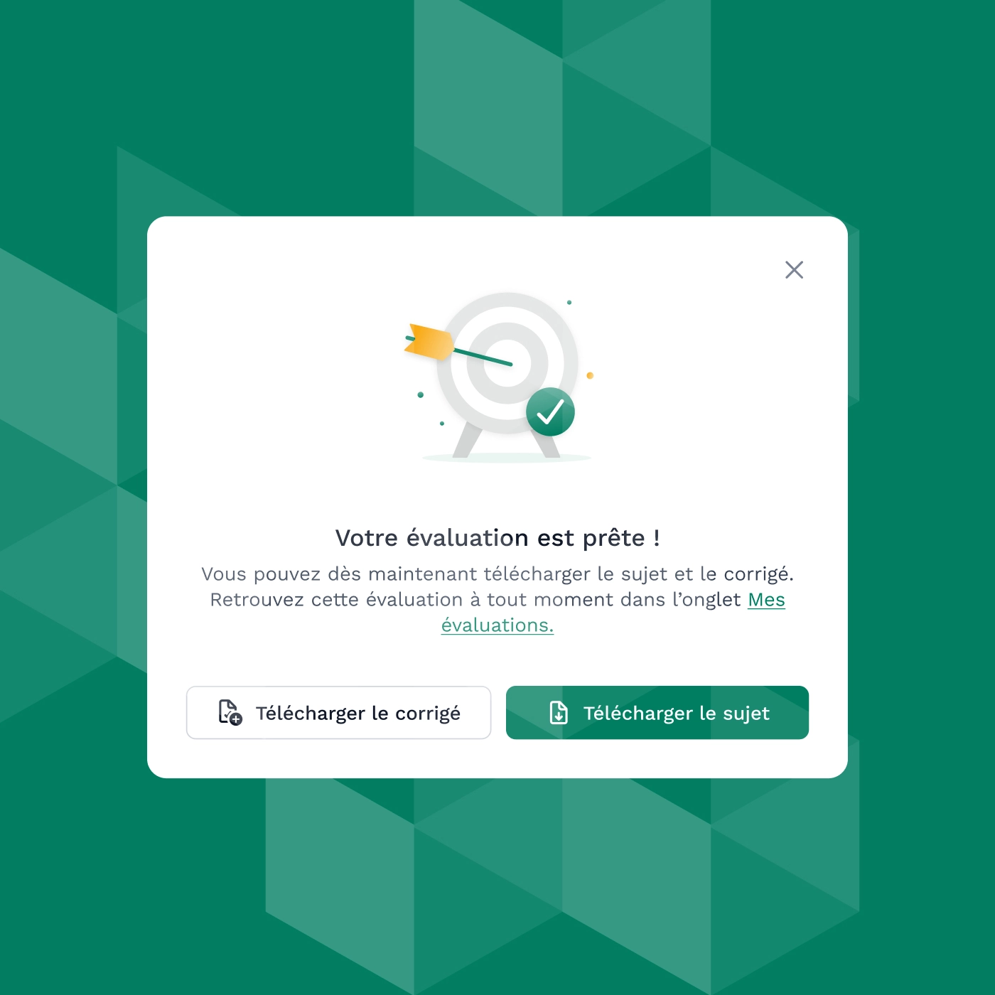 Modale Evaluation prête sur m'interface Gingo