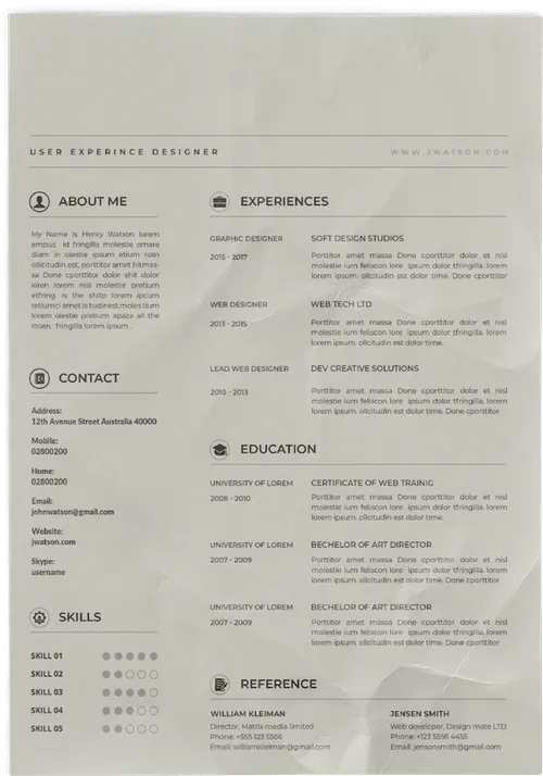 A black and white photo of a resume.