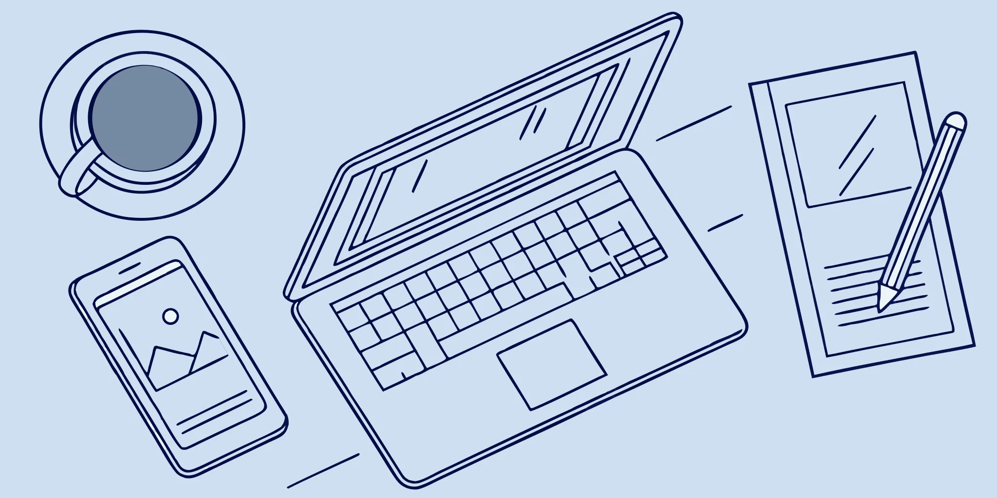Personalized cold email tools: Laptop, smartphone, and notepad.