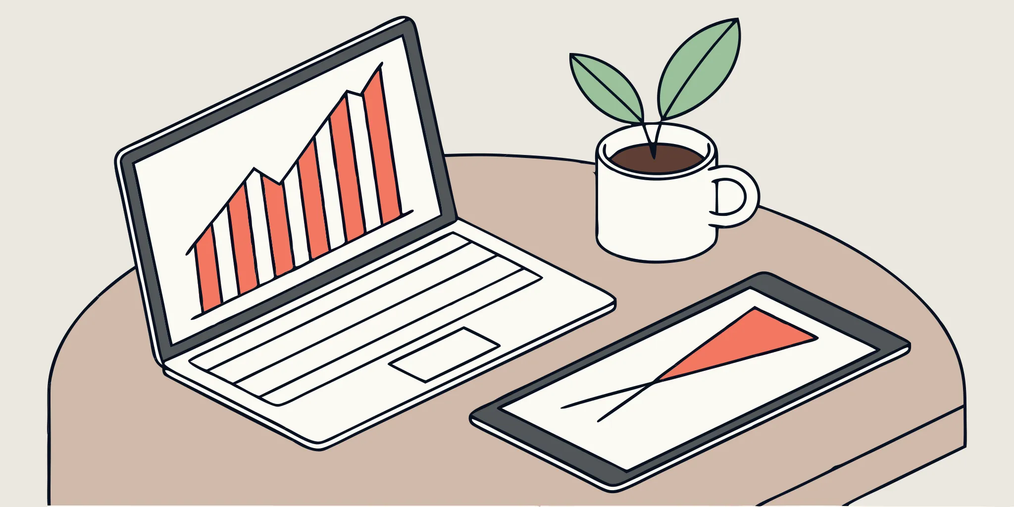 Email newsletter analytics on laptop and tablet.