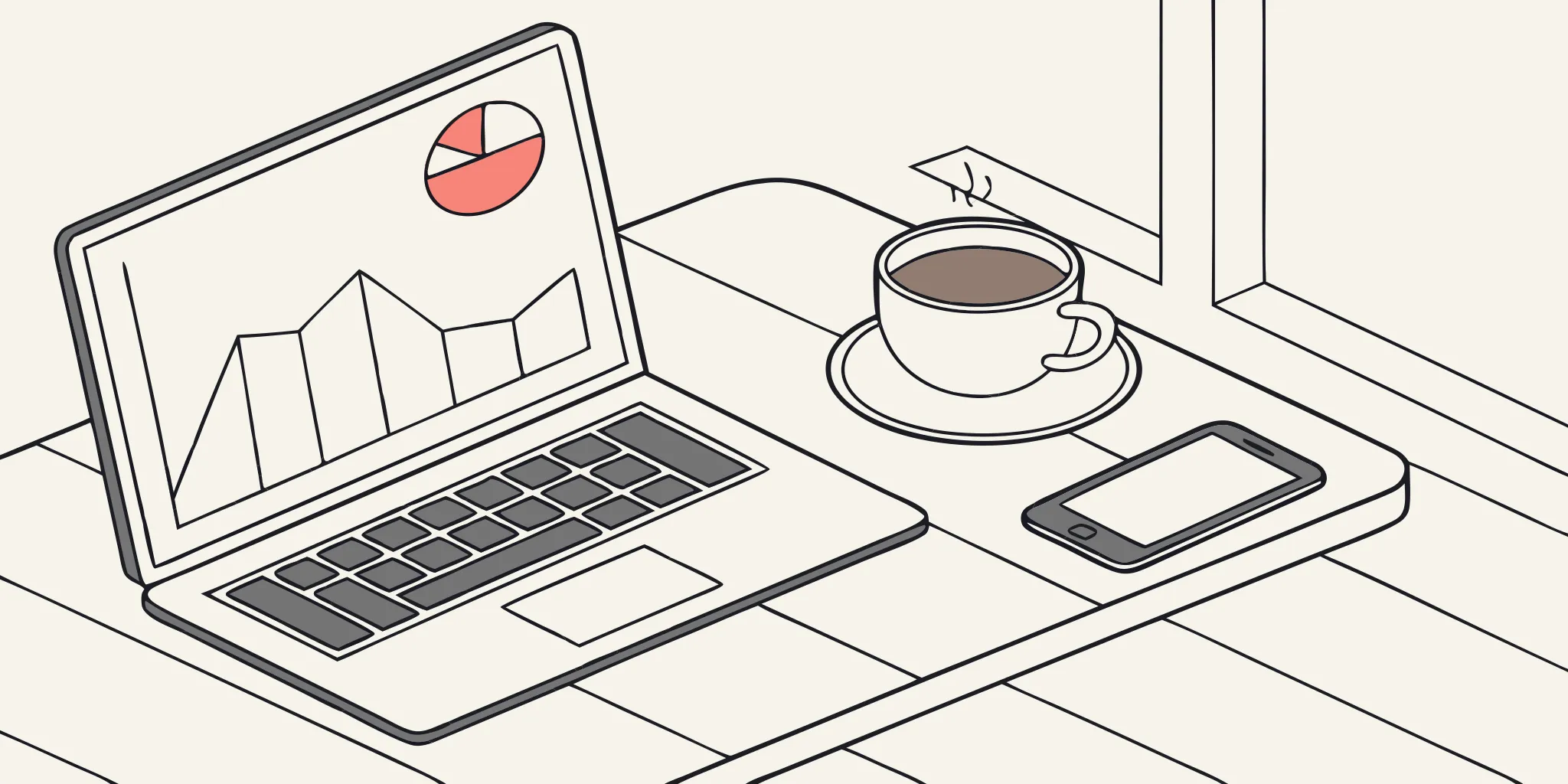 Top email marketing platforms on a laptop screen with coffee and smartphone nearby.